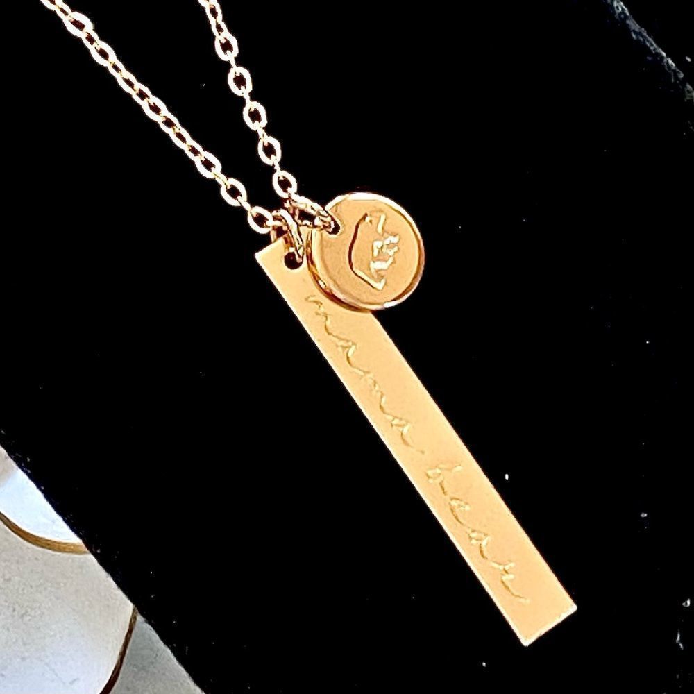 Mama Bear Dainty Two Charm Stamped Gold Charm Necklace NWT - Picture 2 of 10